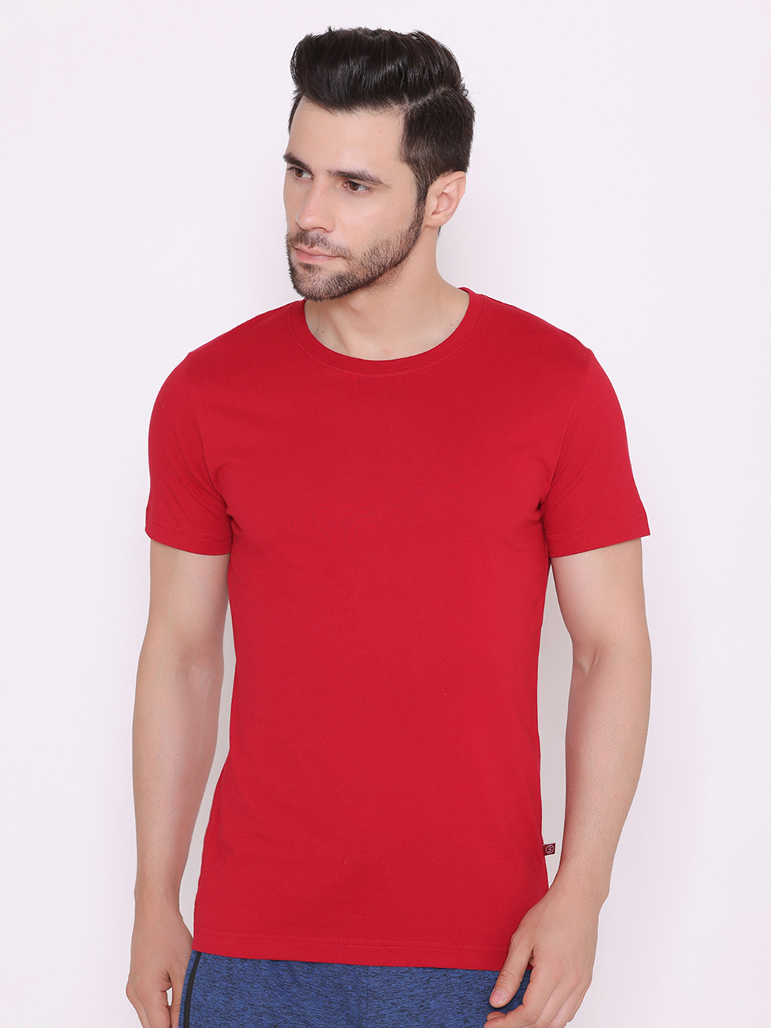 BODYACTIVE Men Solid Maroon Cotton T-shirt