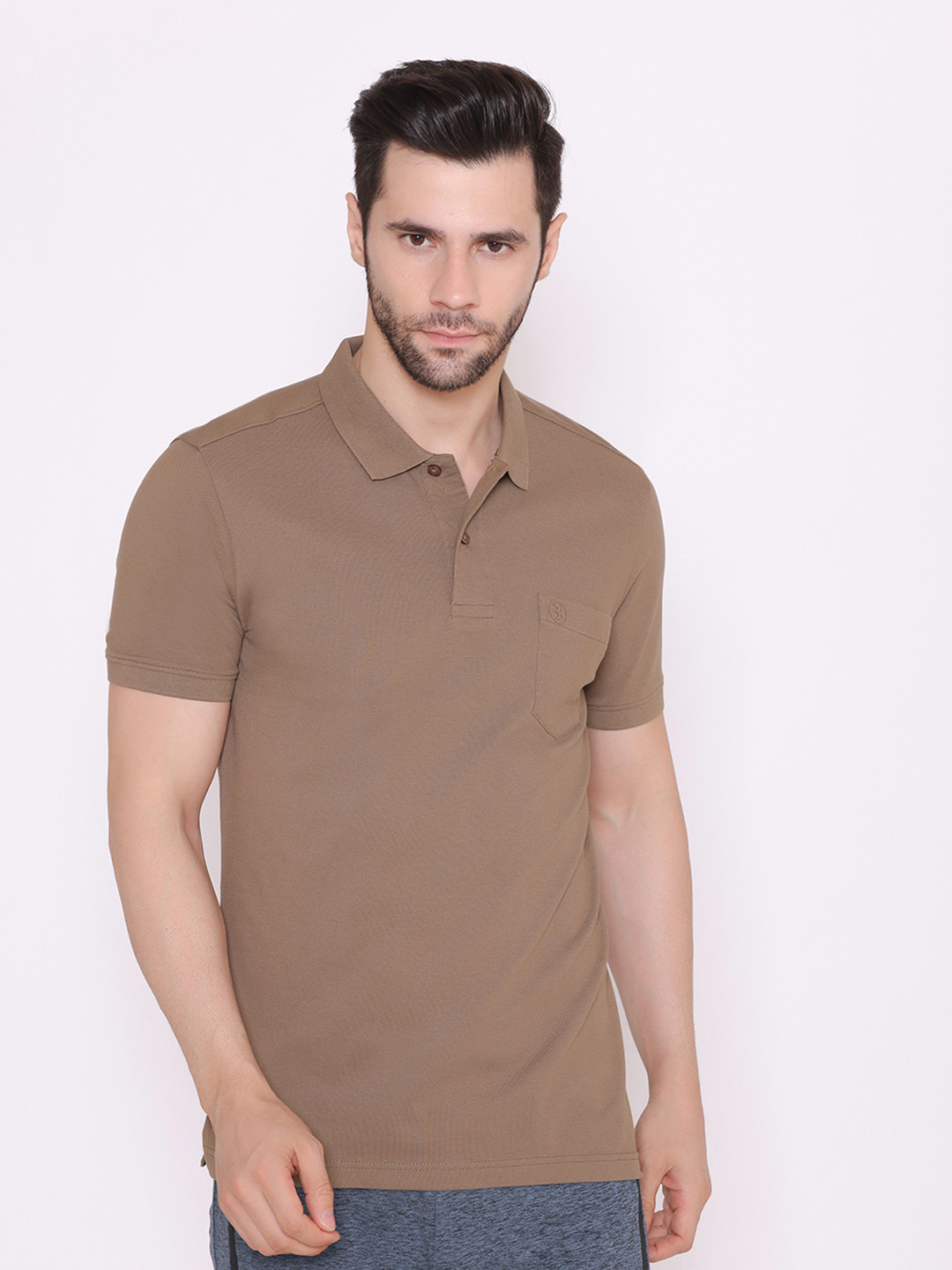 BODYACTIVE Men Brown Polo Collar T-shirt