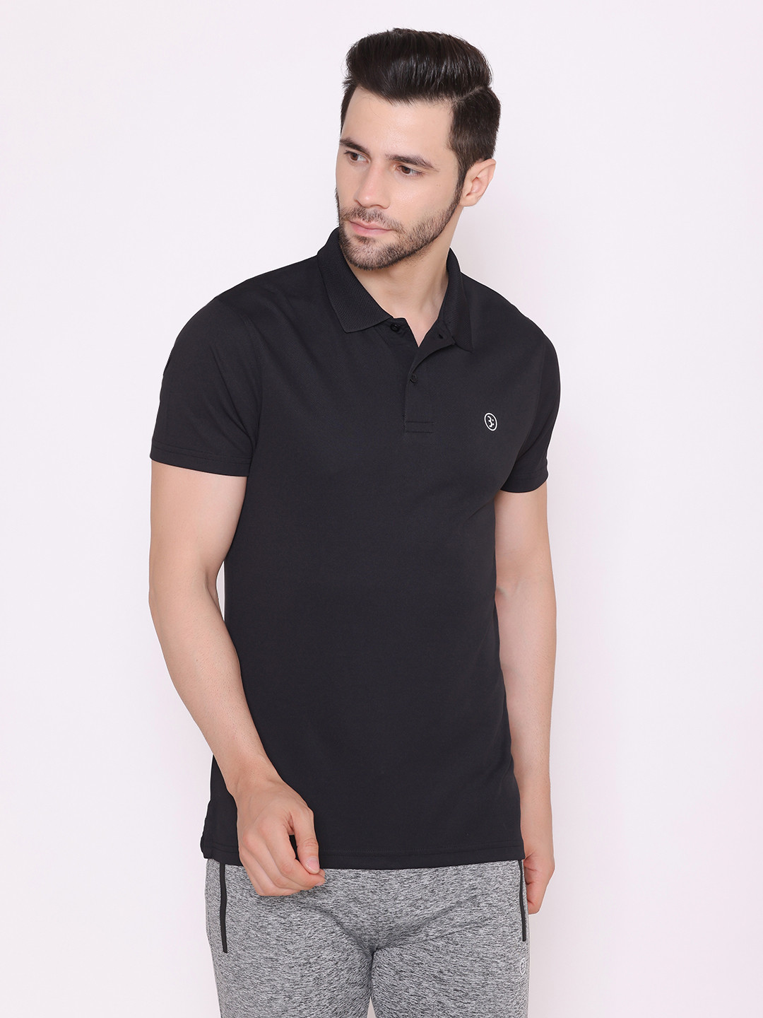 BODYACTIVE Men Black Polo Collar T-shirt