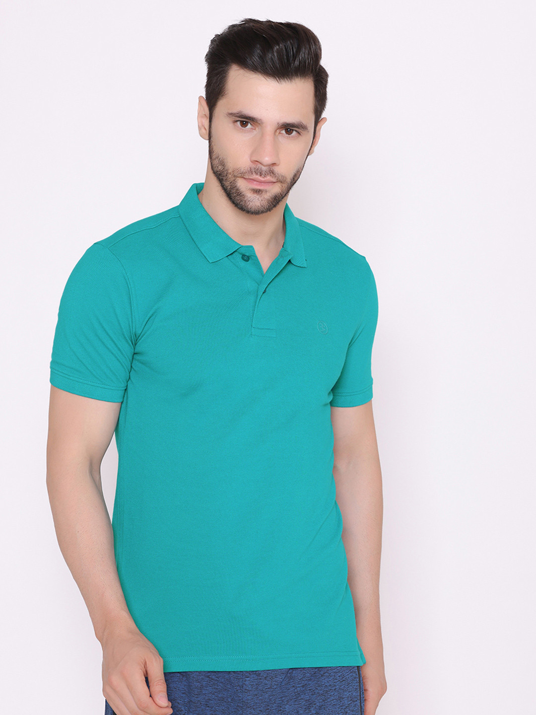 BODYACTIVE Men Teal Polo Collar T-shirt