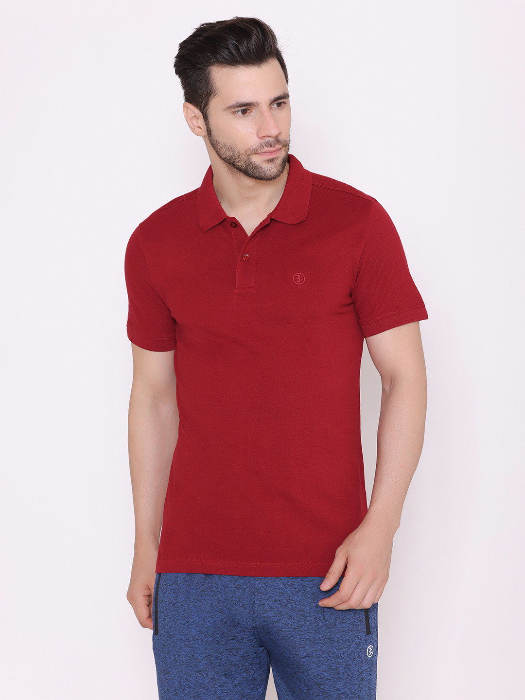 BODYACTIVE Men Burgundy Polo Collar T-shirt