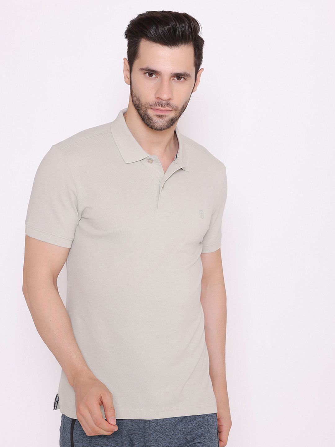 BODYACTIVE Men Grey Polo Collar T-shirt