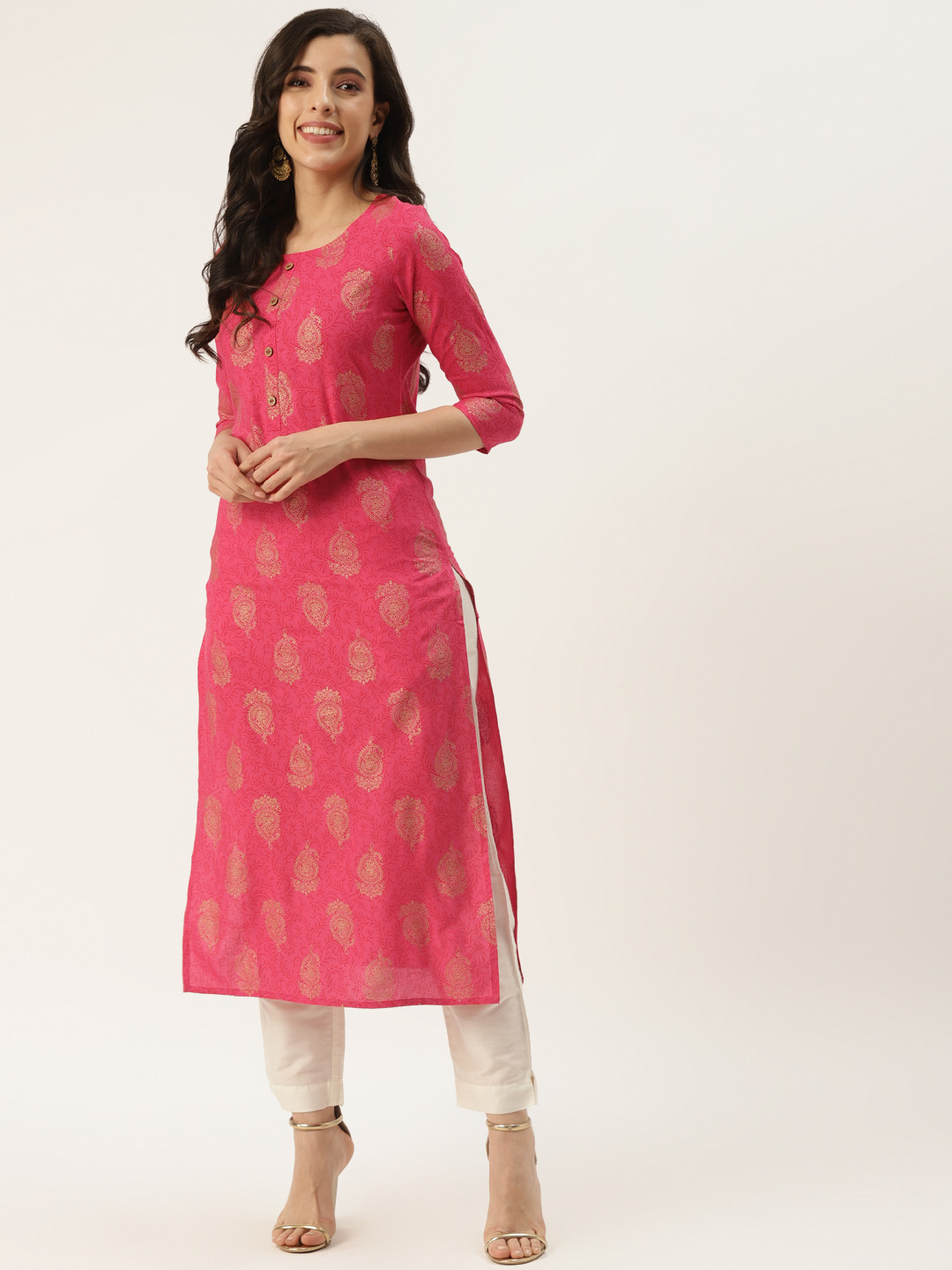 KBZ Women Pink & Beige Ethnic Motifs Printed Kurta