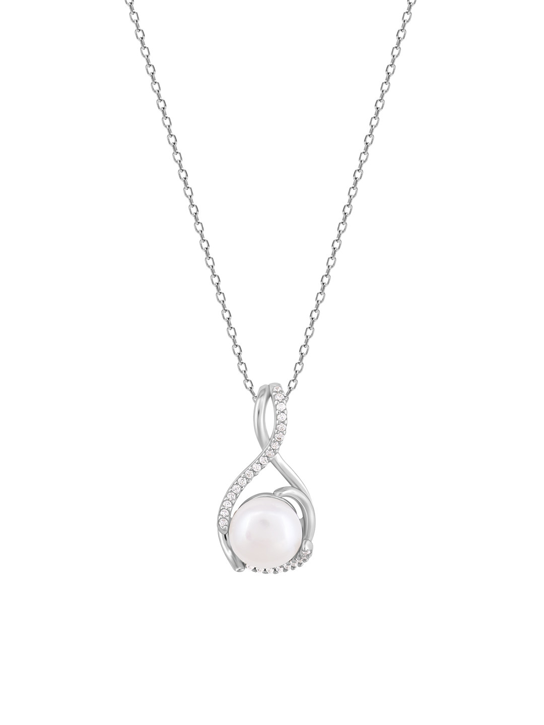 GIVA 925 Sterling Silver Rhodium Plated Loop Pearl Pendant With Link Chain