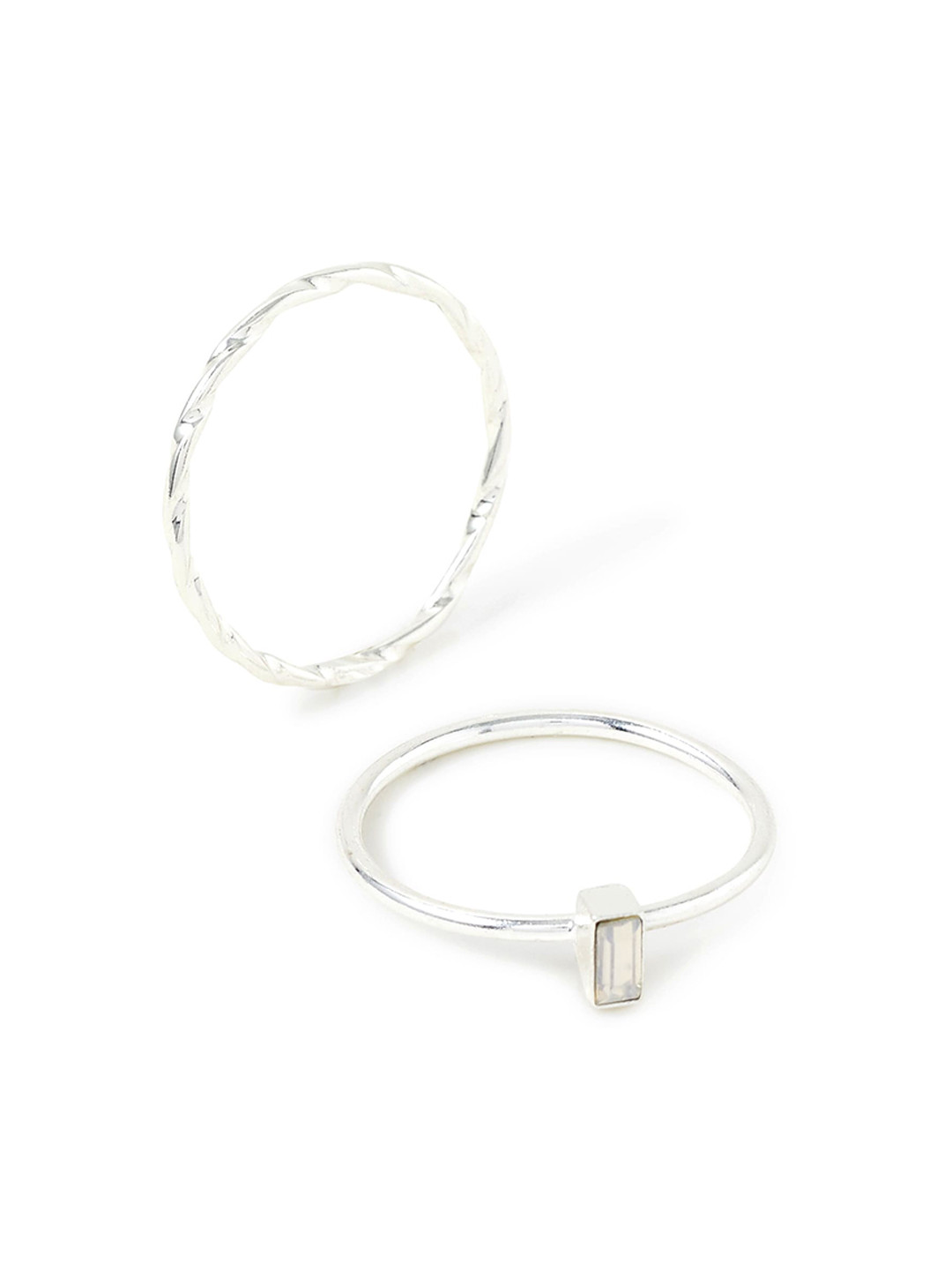 Accessorize London Set of 2 Silver-Toned Baguette Twist Rings