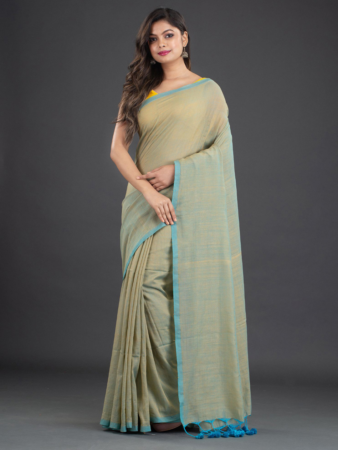 Arhi Olive Green & Blue Pure Cotton Saree