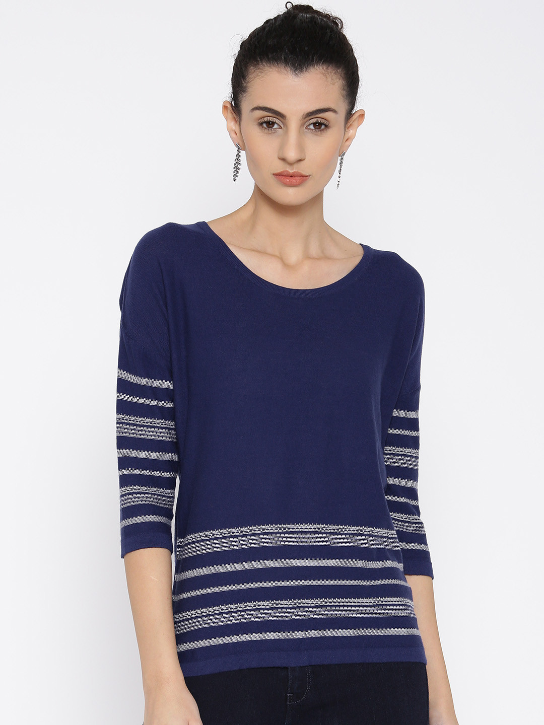 Wills Lifestyle Women Blue Patterned Pure Cotton Top