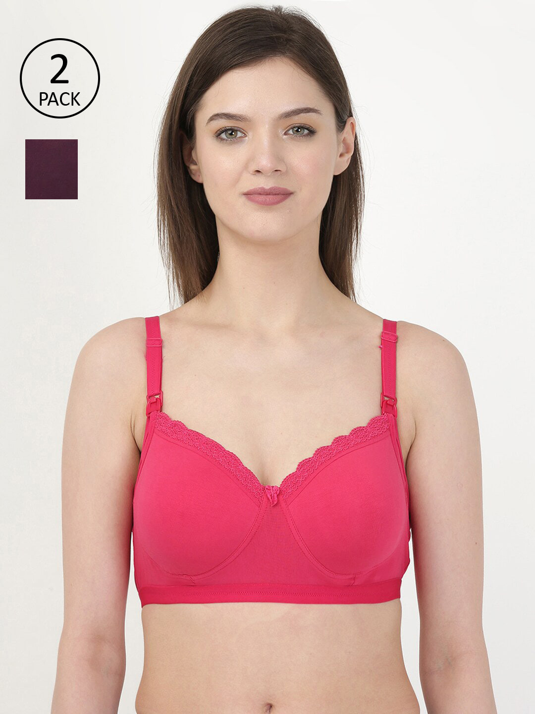 MYLO ESSENTIALS Pack of 2 Fuchsia & Violet Underwired & Medium Coverage Maternity Bra