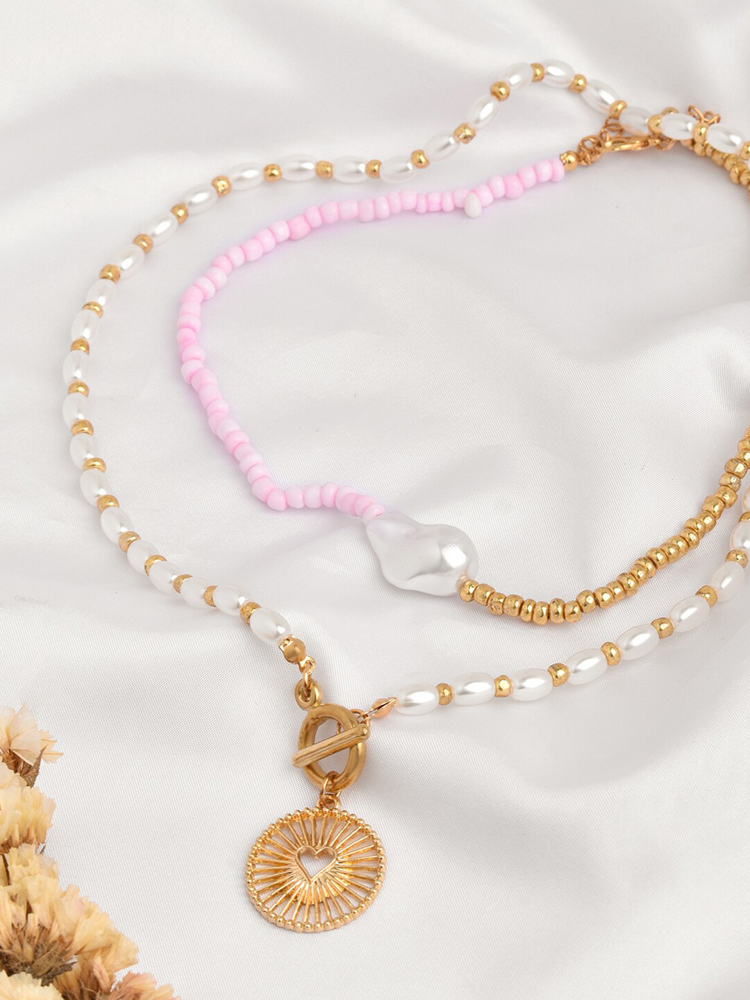 JOKER & WITCH White & Gold-Toned Pearls Layered Necklace