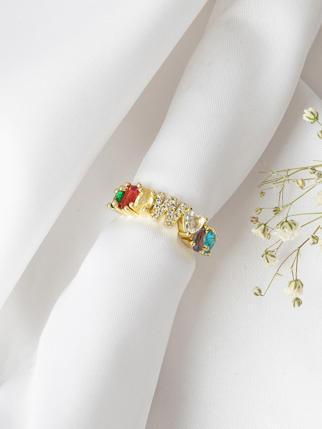 JOKER & WITCH Gold-Toned & Rhinestone Studded Finger Ring