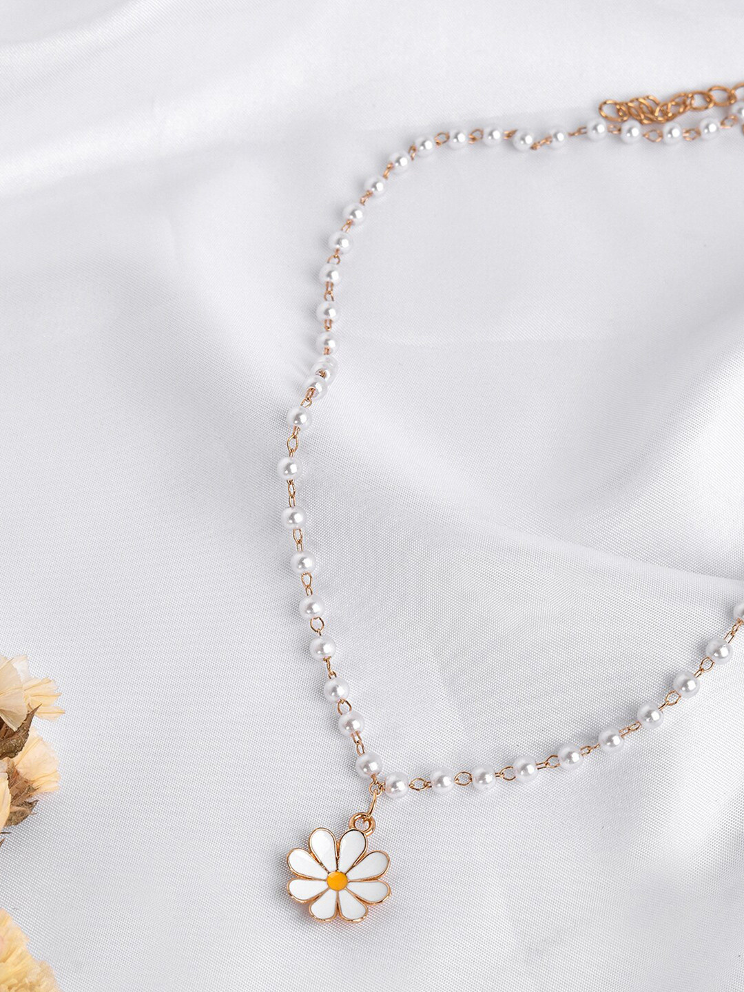 JOKER & WITCH Gold-Toned & White Artificial Stone Beaded Necklace