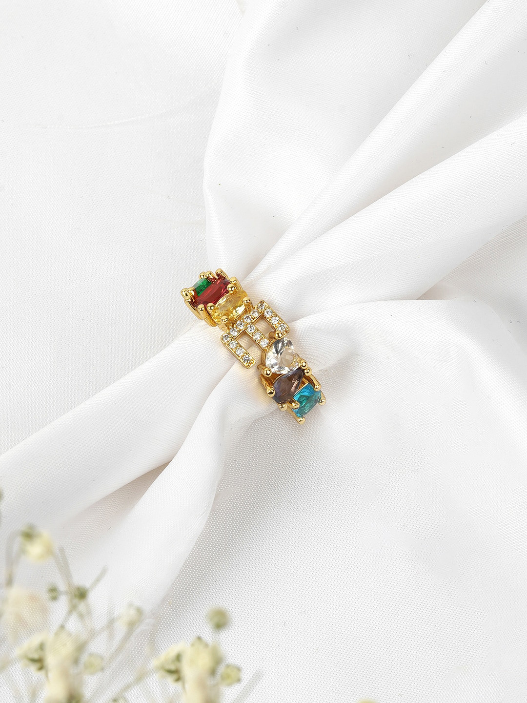 JOKER & WITCH Gold-Plated Rhinestone Studded Adjustable Finger Ring