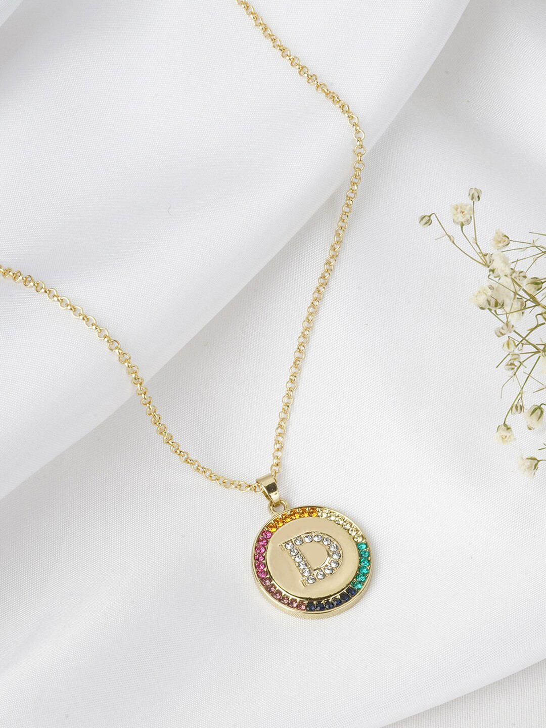 JOKER & WITCH Gold-Toned & Magenta Letter D Pendant with Chain