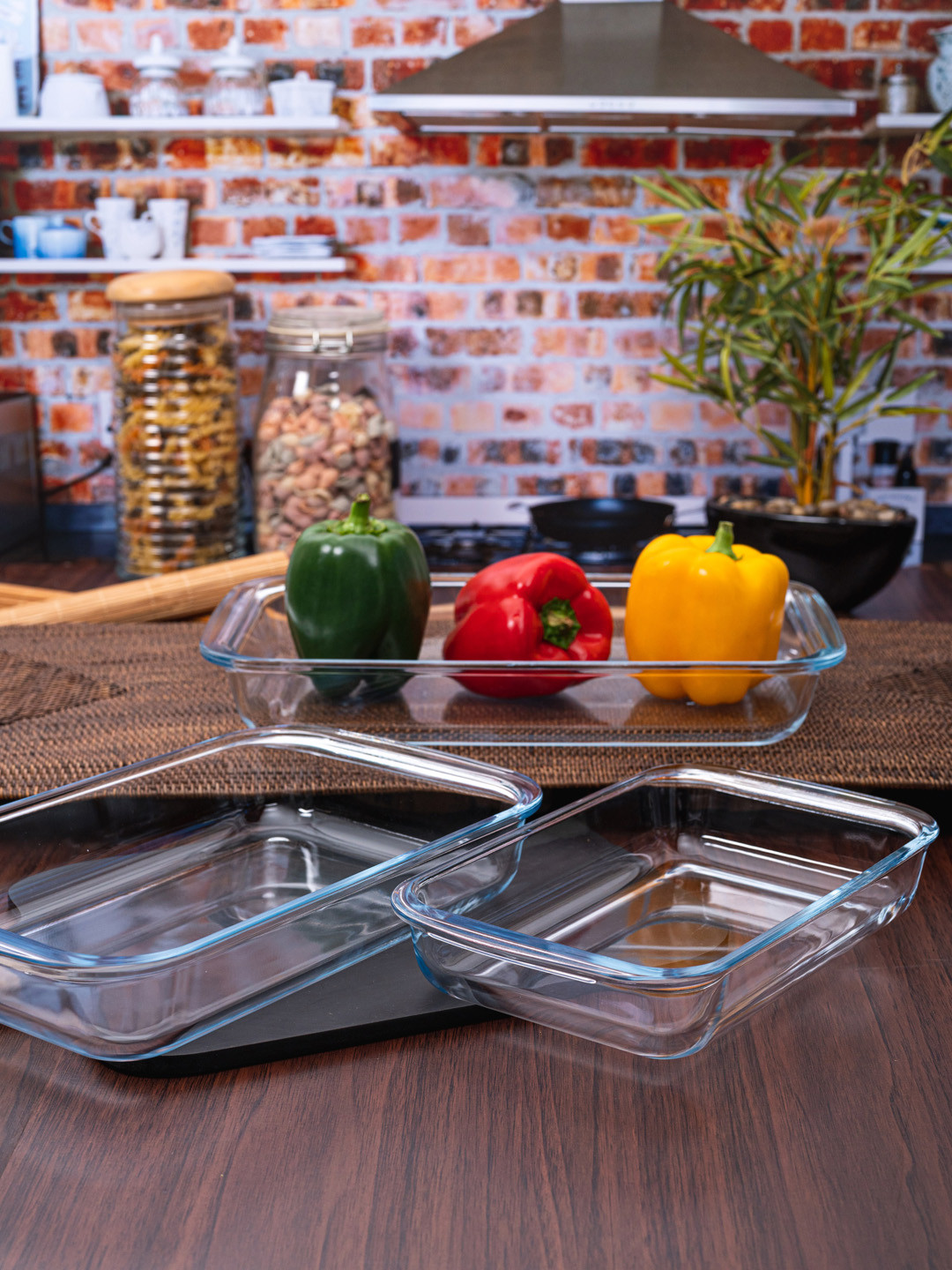 GOODHOMES Set of 3 Transparent Glass Rectangle Baking Tray