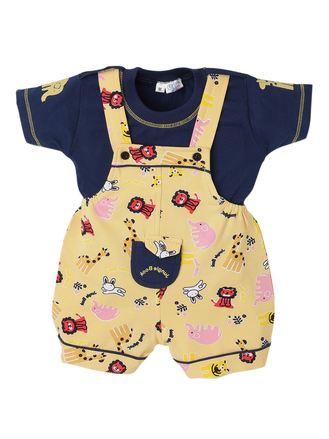 CHiU Infants Yellow & Blue Printed Dungaree