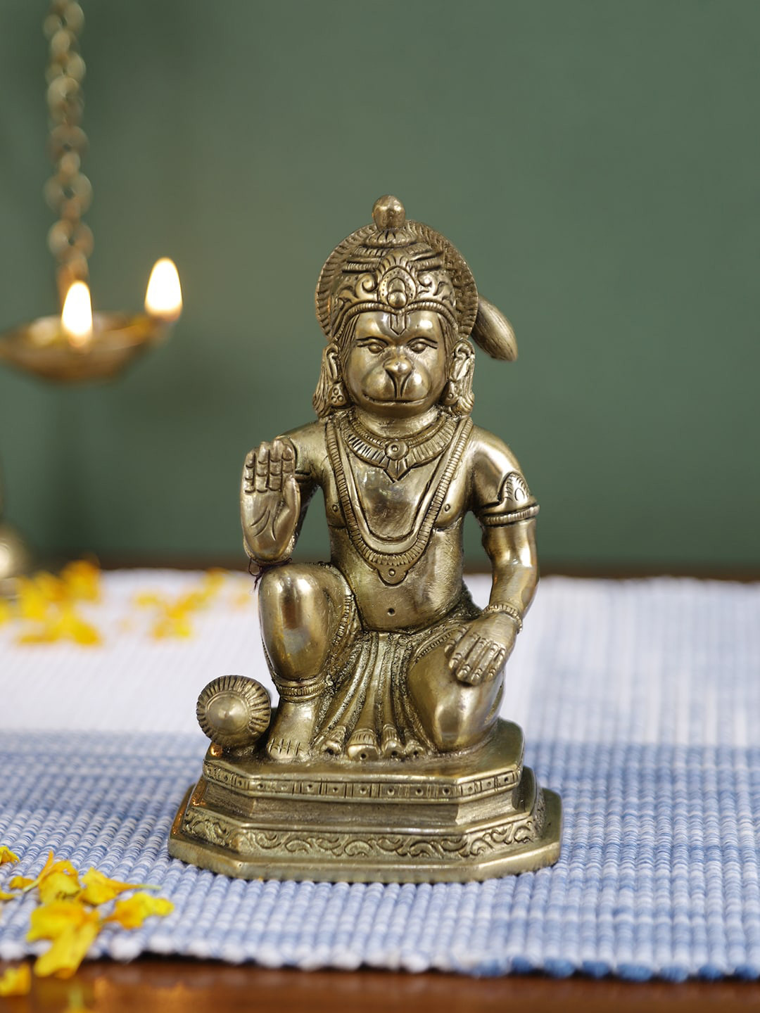 Imli Street Hanuman Gold Brass Metallic Prayer Room Small Showpiece - 5 Inches