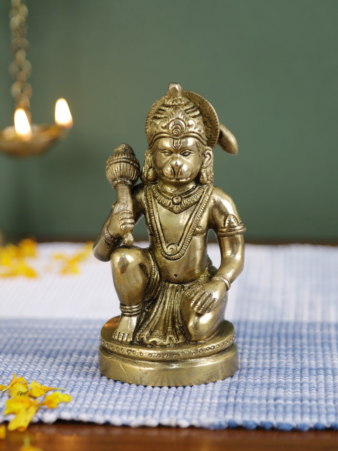 Imli Street Hanuman Gold Brass Metallic Prayer Room Small Showpiece - 5.5 Inches