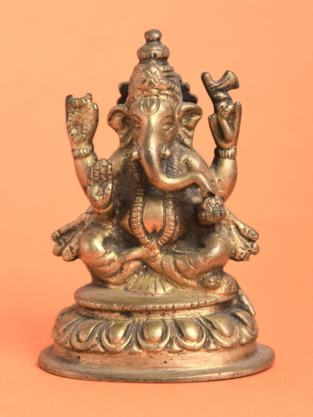 Imli Street Nepali Ganesh Gold Brass Metallic Prayer Room Small Showpiece - 3.6 Inches
