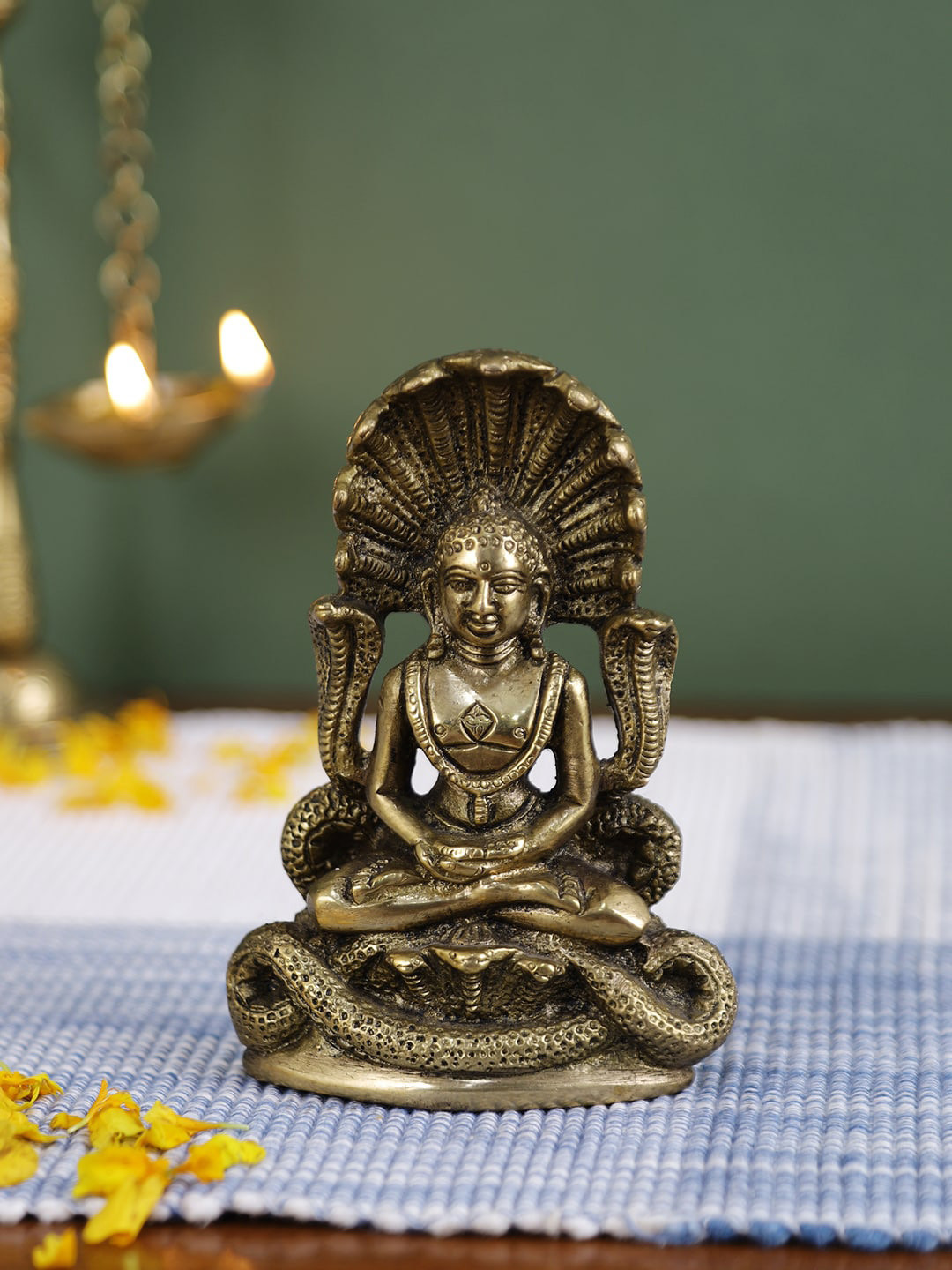 Imli Street Parasnath Gold Brass Metallic Living Room Small Showpiece - 4.5 Inches