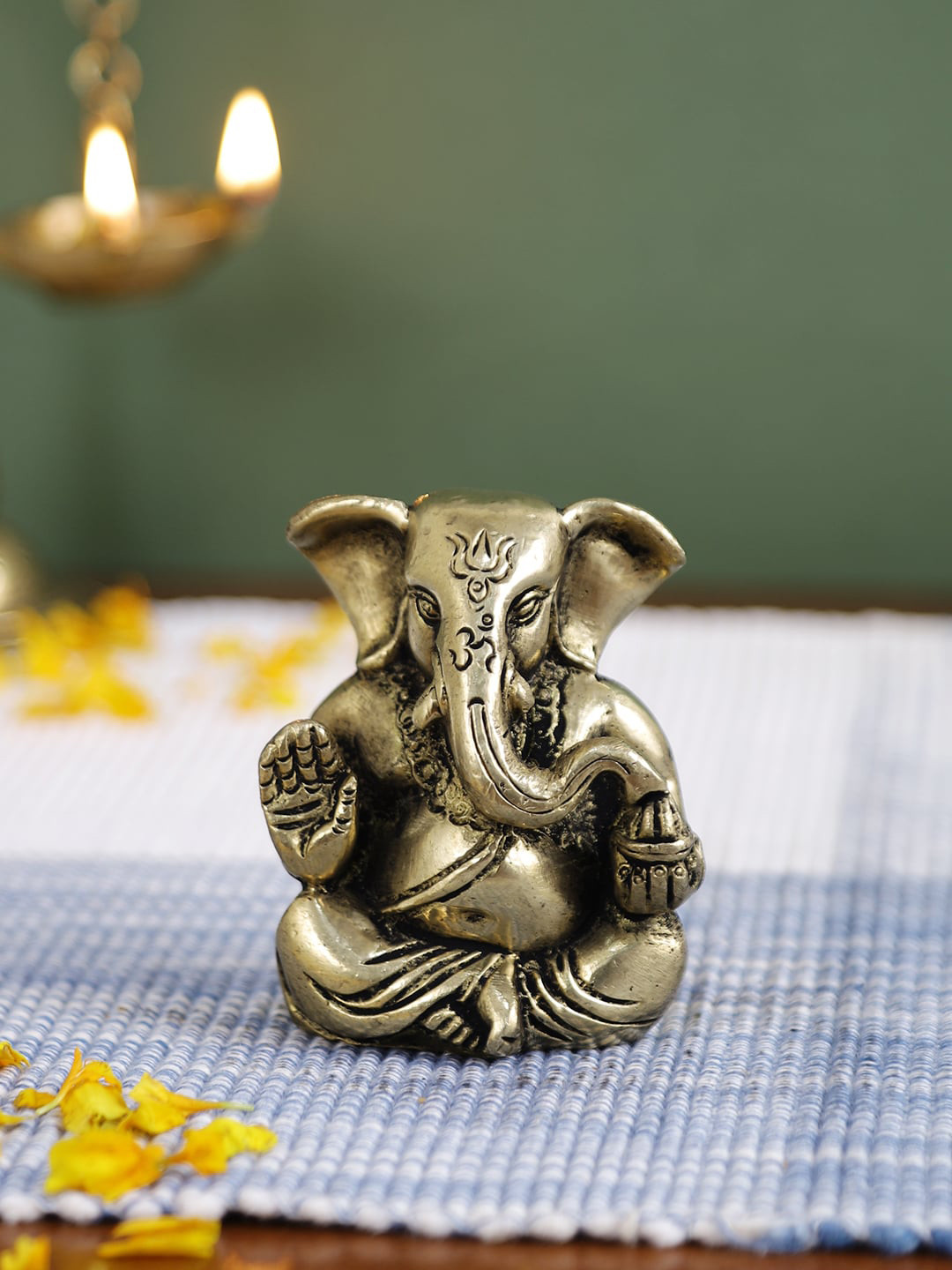 Imli Street Ganesh 2 Hands Gold Brass Metallic Prayer Room Small Showpiece - 3 Inches