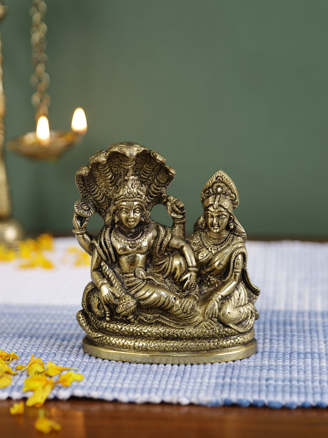 Imli Street Vishnu Laxmi Gold Brass Metallic Prayer Room Small Showpiece - 4.3 Inches