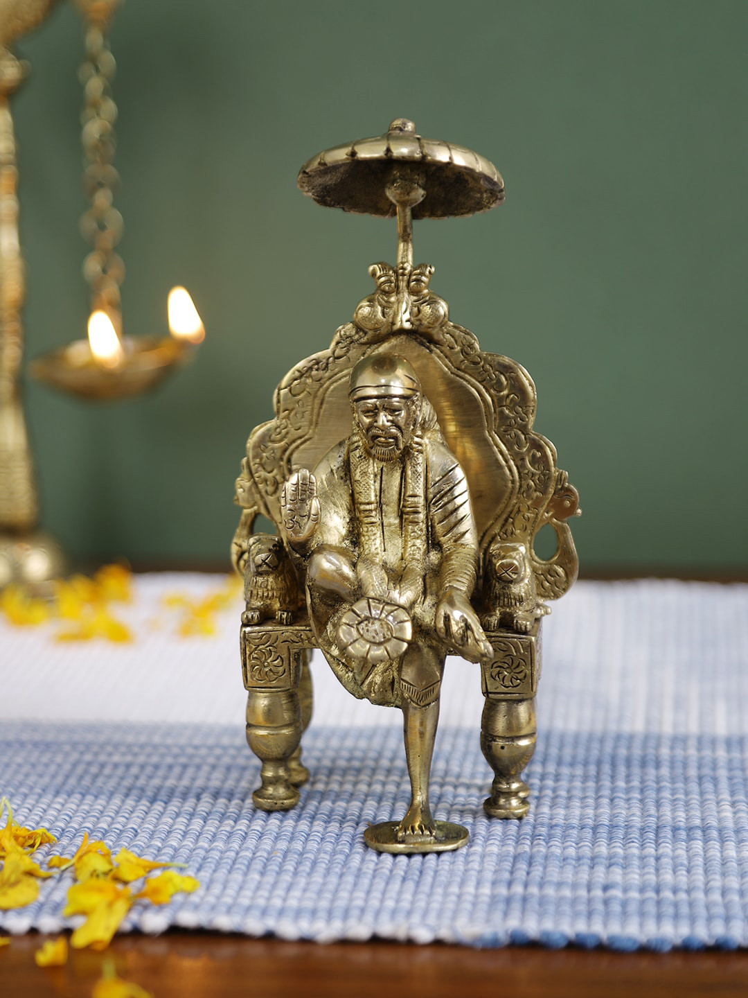 Imli Street Sai Baba Gold Brass Metallic Prayer Room Small Showpiece - 6 Inches