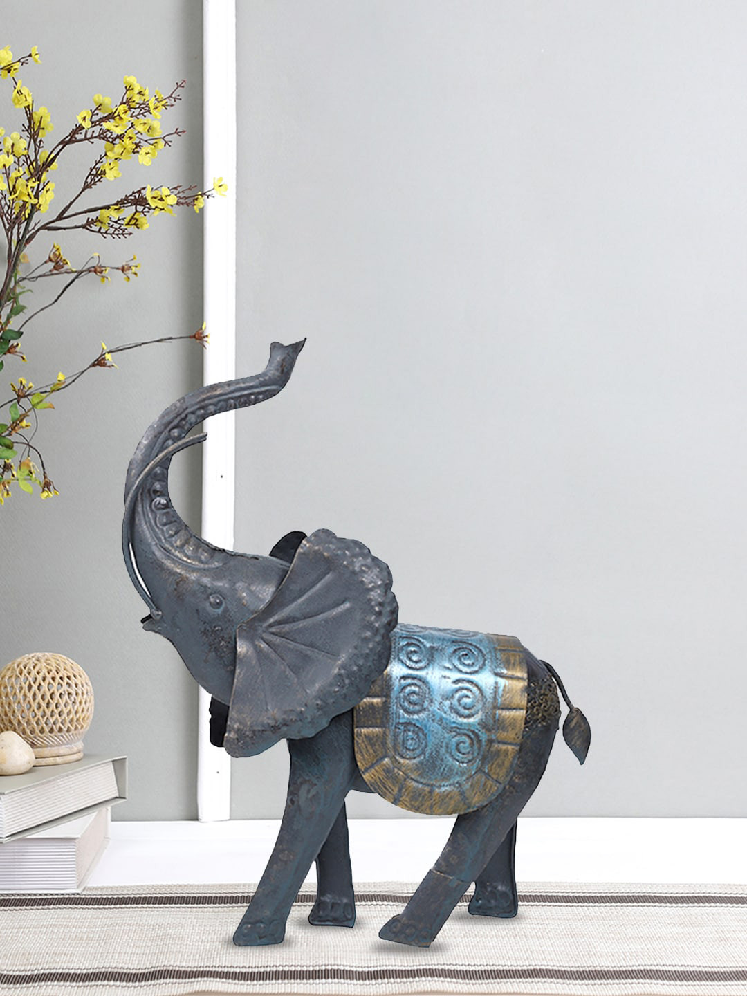 Aapno Rajasthan Gajraj Detailed Elephant Black Metal Metallic Living Room Small Showpiece - 3.5 Inches