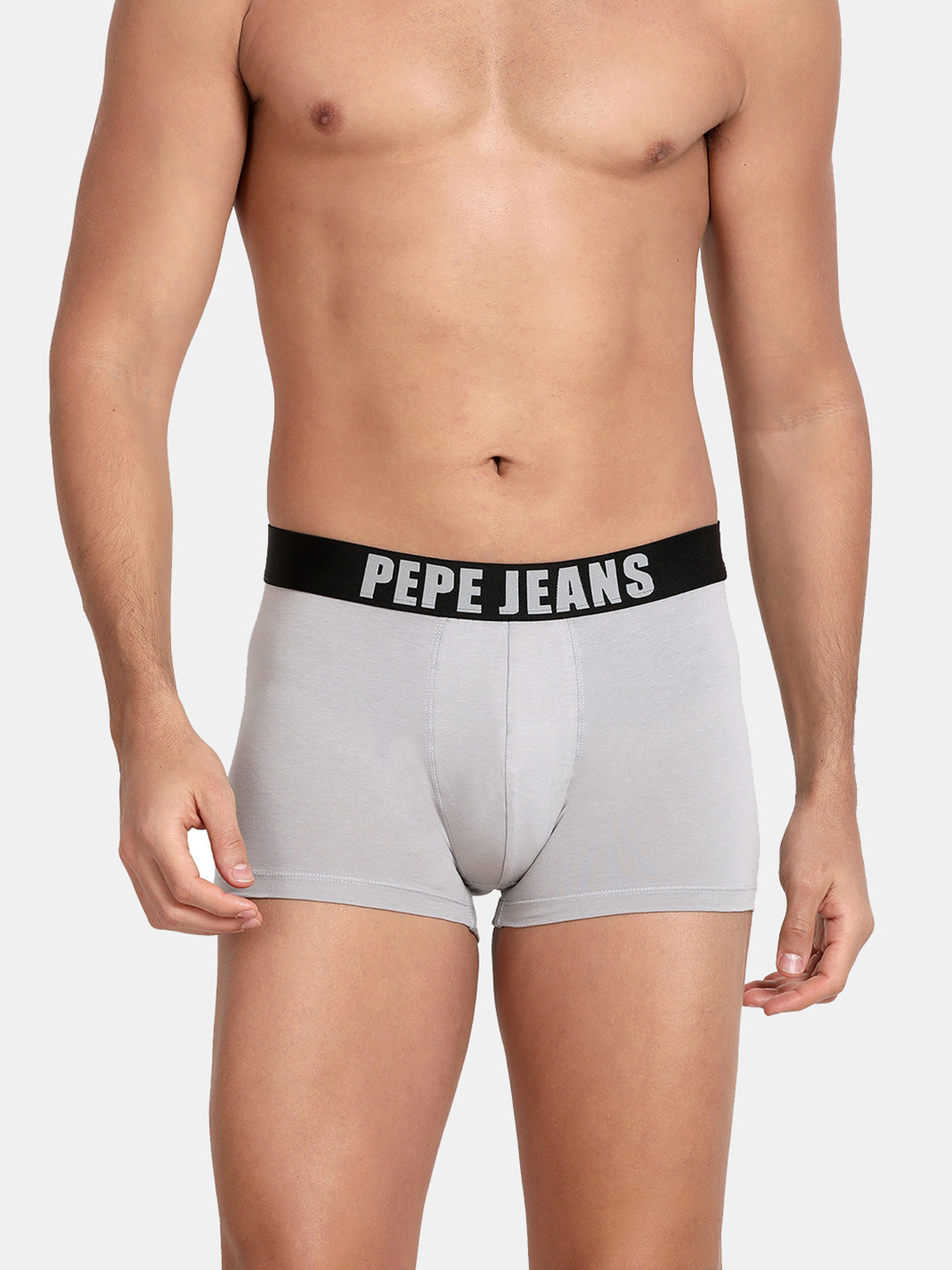 Pepe Jeans Men Grey Solid Comfort-Fit Pure Cotton Trunk OPT01