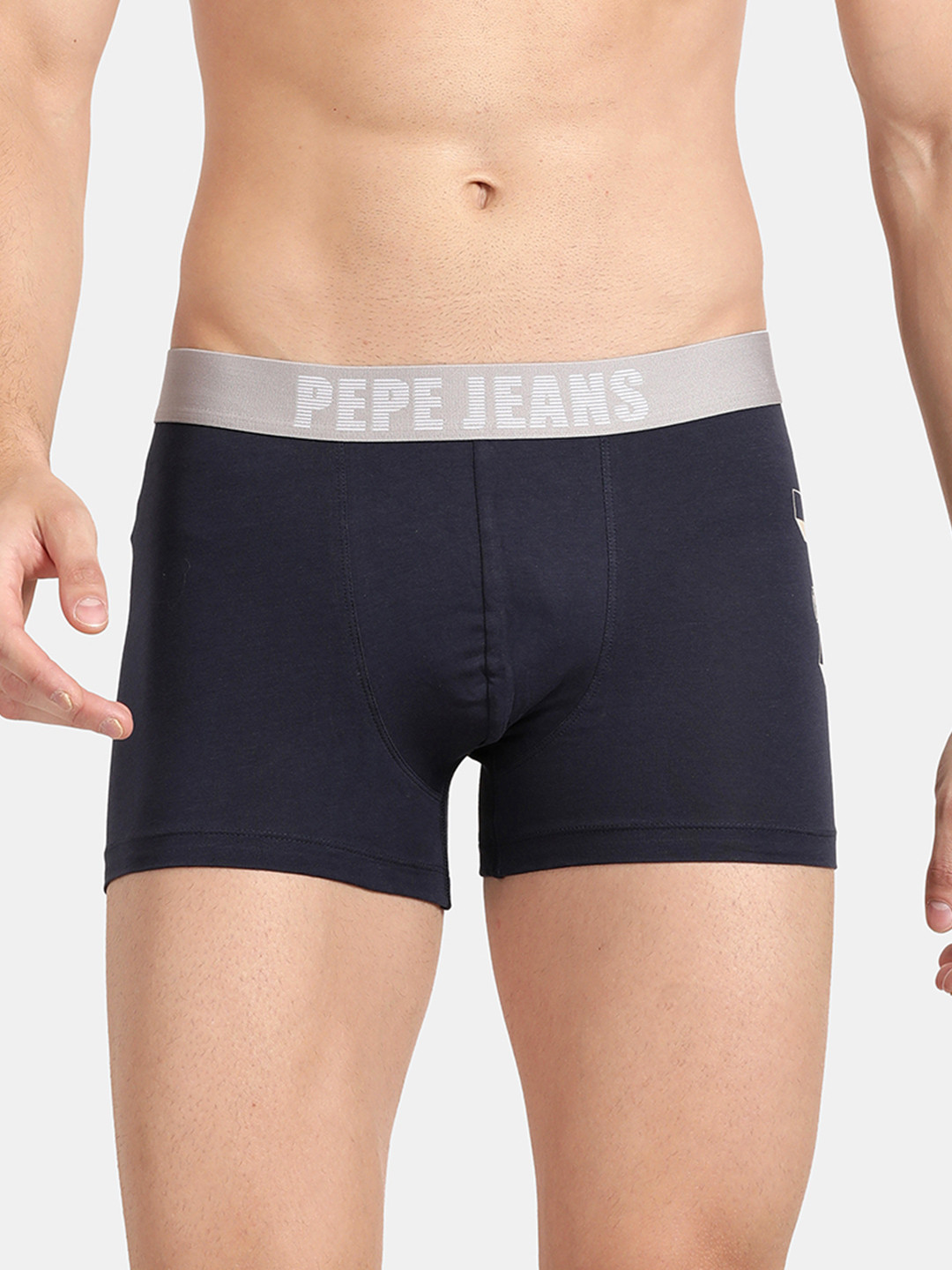 Pepe Jeans Men Navy Blue Solid Comfort Fit Pure Cotton Trunk OPT07