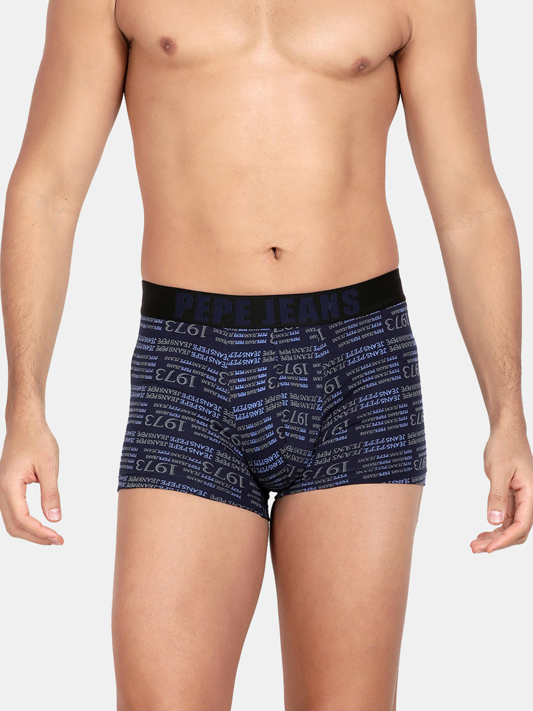 Pepe Jeans Men Navy Blue & Blank Printed Comfort-Fit Pure Cotton Trunk