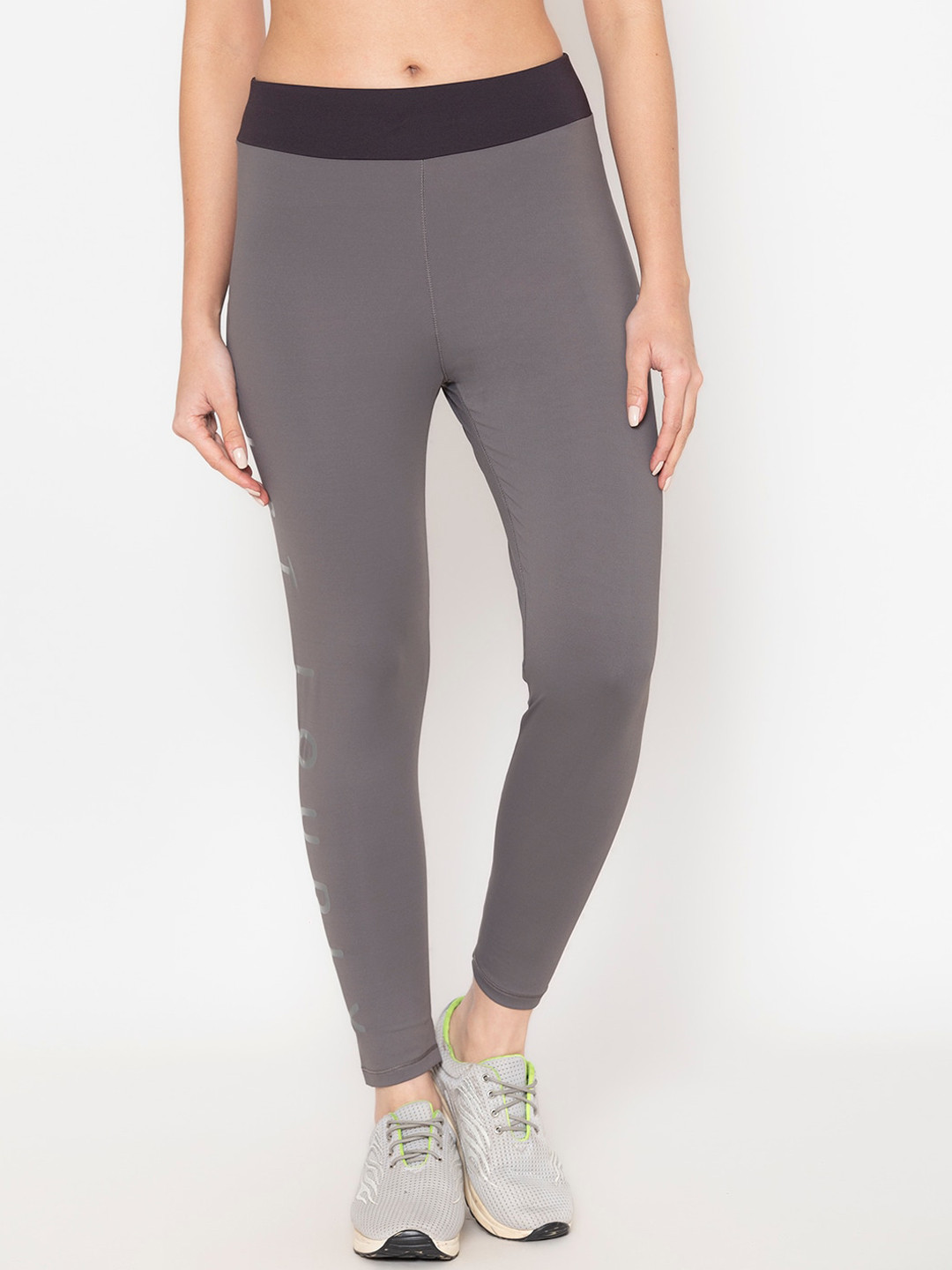 BODYACTIVE Women Grey Solid Slim Fit High Waist Yoga Pants
