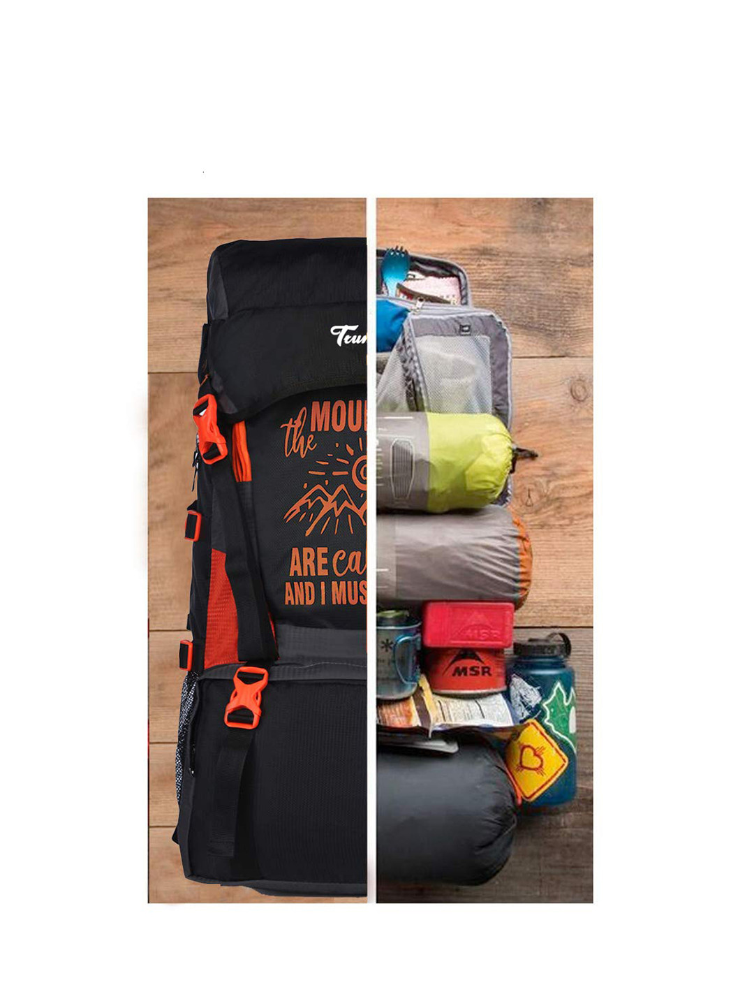 TRUNKIT Black & Red Printed Camping & Travelling RuckSack