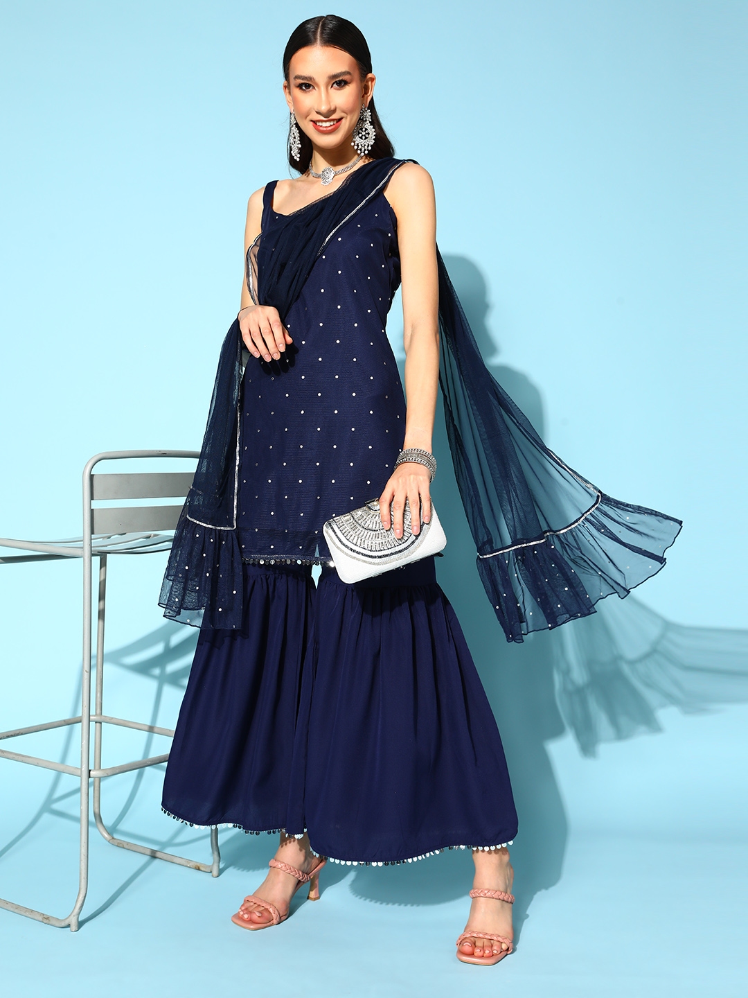 Ahalyaa Geometric Crepe Top To Toe Fusion Sharara Set - Kurta Sets for Women 17716140 | Myntra