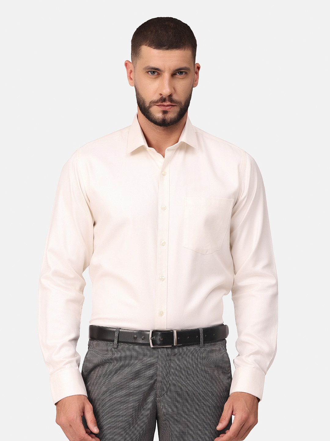 Copperline Men Off White Comfort Slim Fit Formal Shirt