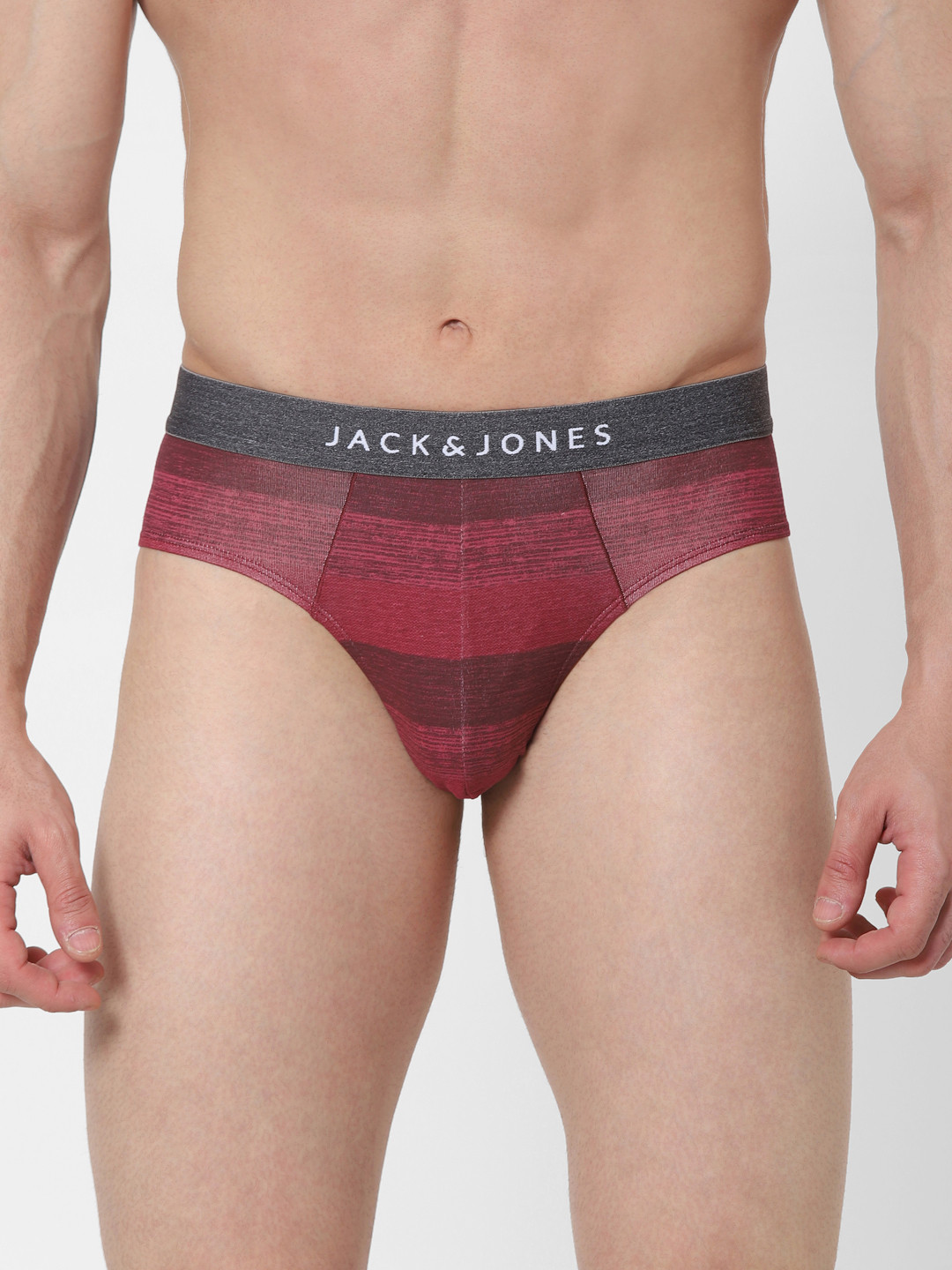Jack & Jones Men Maroon Striped Cotton Mid-Rise Basic Briefs 253537102