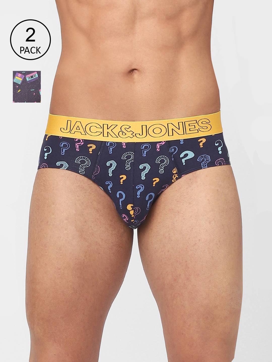 Jack & Jones Men Pack of 2 Printed Cotton Basic Briefs 116793901