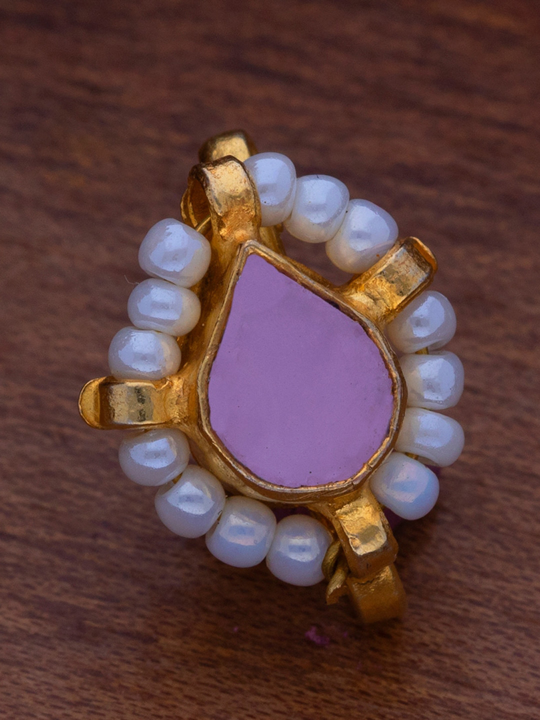 MORKANTH JEWELLERY Gold-Plated & Pink Kundan & Pearl Embellished Nose pin