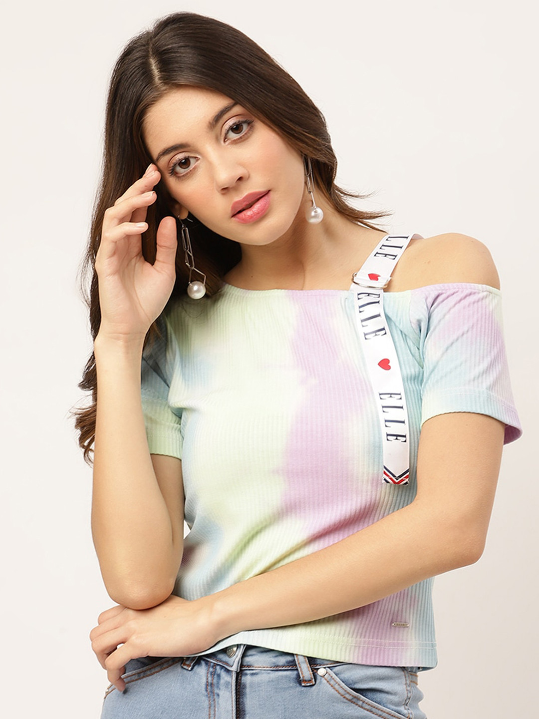 ELLE Lavender Tie and Dye Print One Shoulder Regular Top