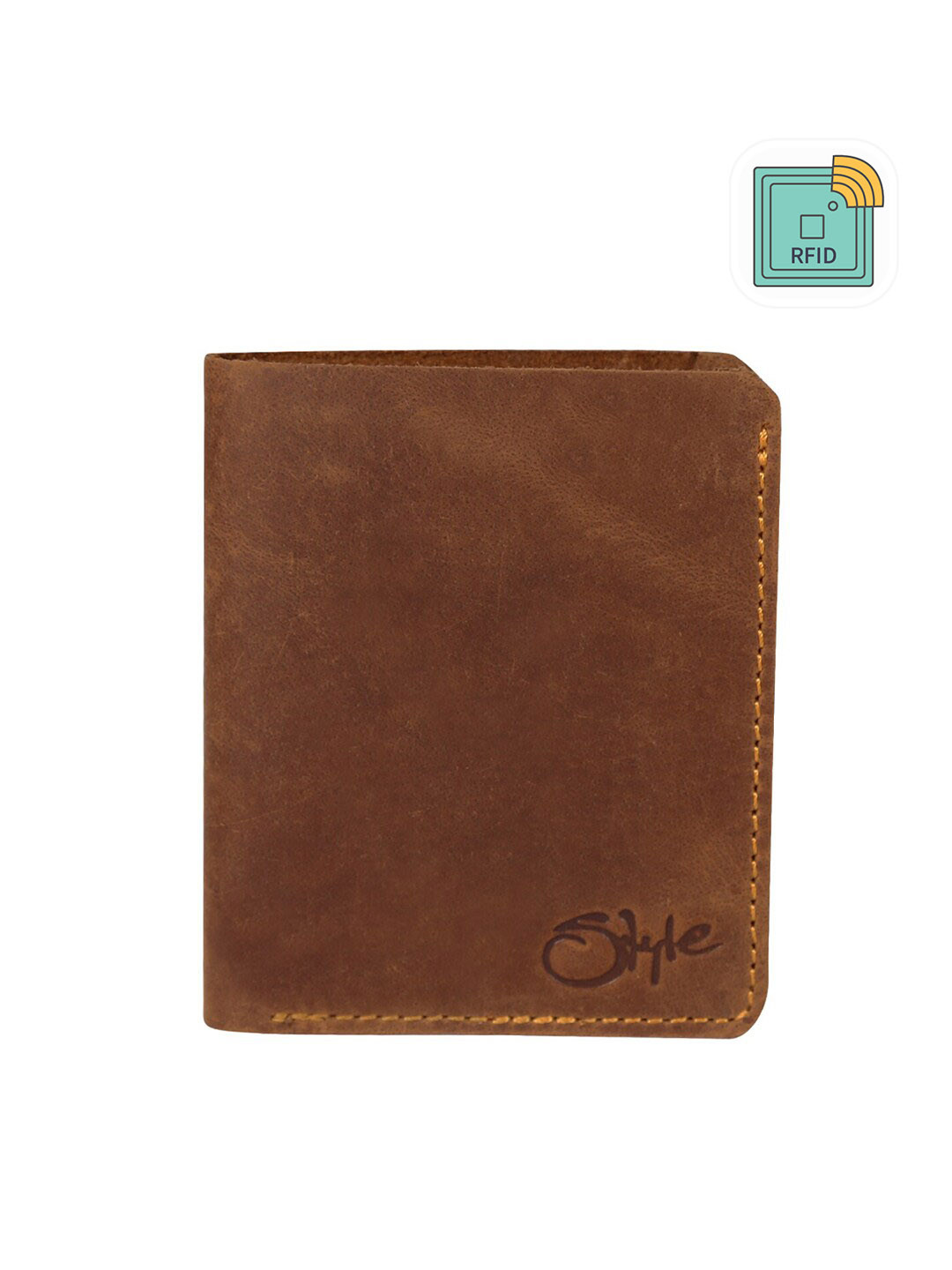 Style SHOES Unisex Tan Leather RFID Two Fold Wallet