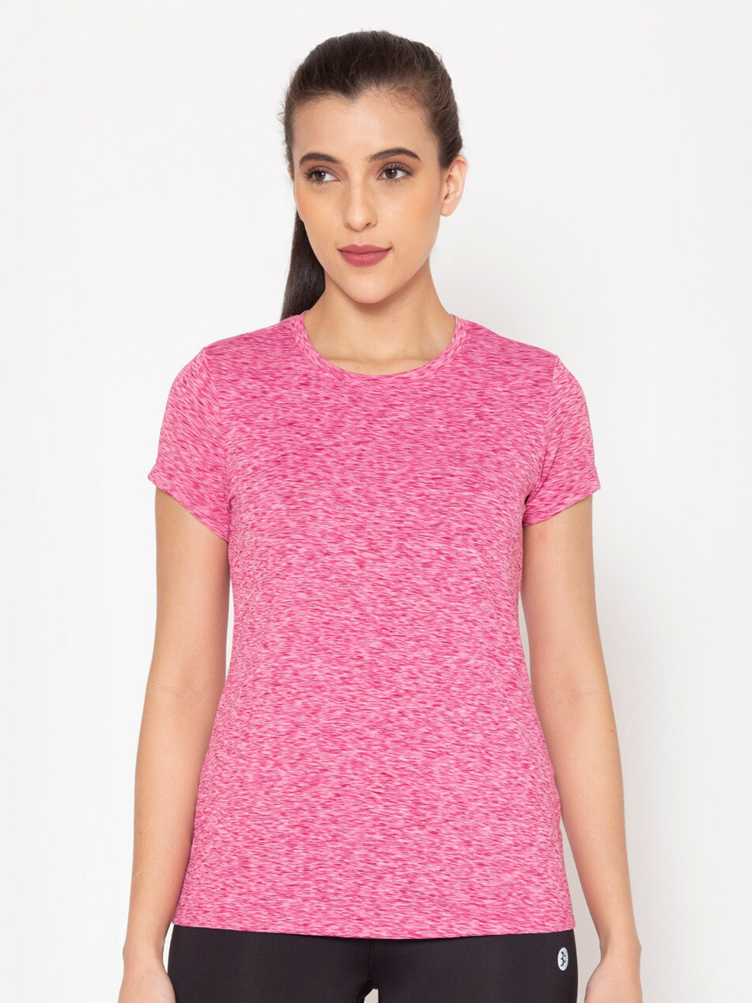 BODYACTIVE Pink Self Design T-shirt
