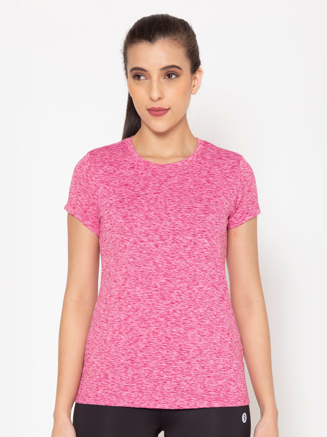 BODYACTIVE Pink Self Design T-shirt
