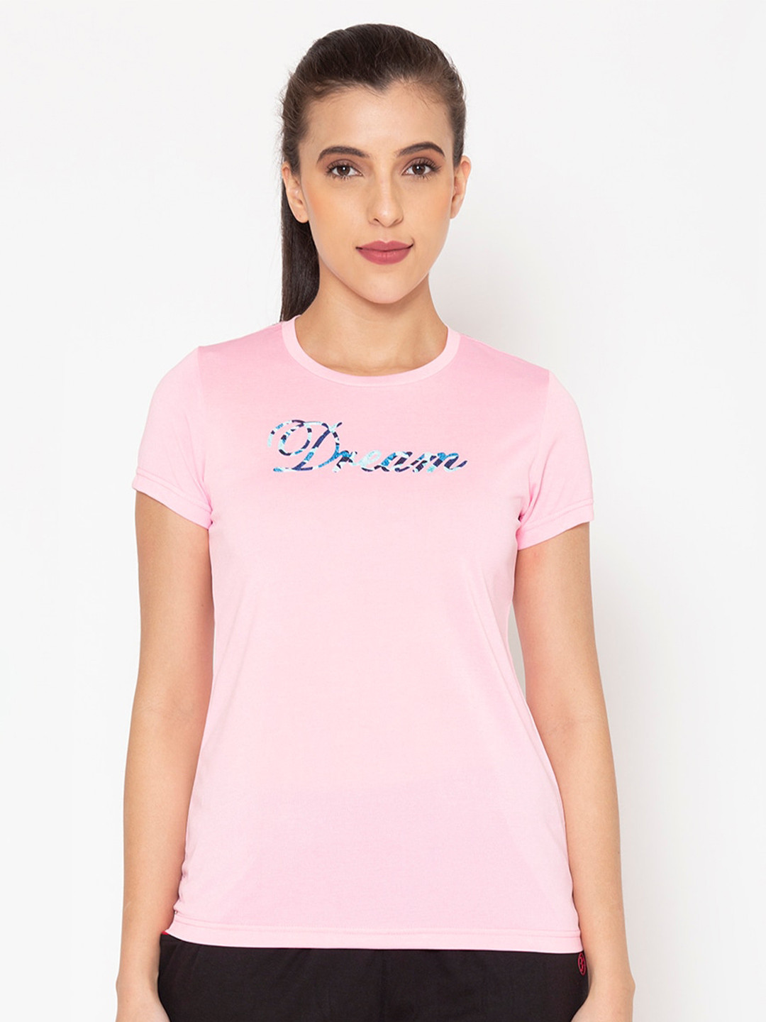 BODYACTIVE Women Pink Typography Print T-shirt