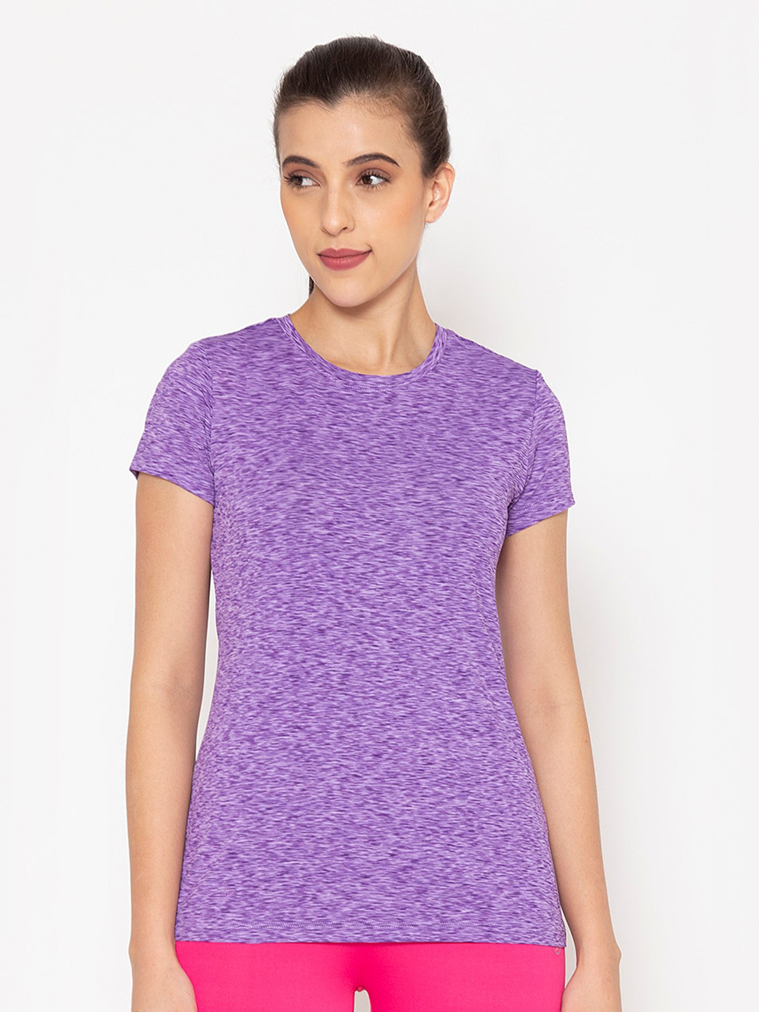 BODYACTIVE Women Purple Dri-FIT Slim Fit T-shirt