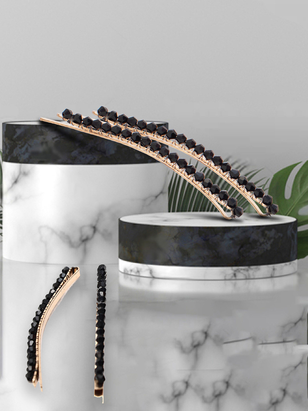 HAIR DRAMA CO. Women Black Set of 2 Embellished Bobby Pins