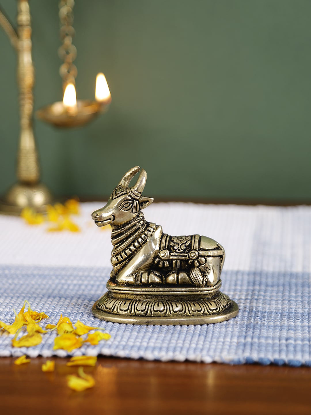 Imli Street Nandi Gold Brass Metallic Prayer Room Small Showpiece - 3 Inches
