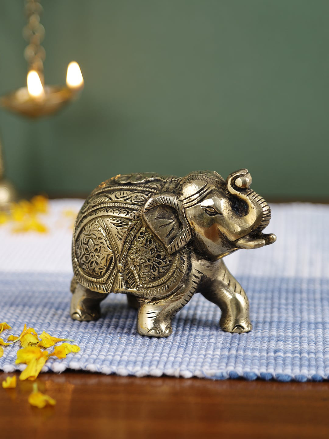 Imli Street Elephant Gold Brass Metallic Living Room Tiny Showpiece - 3 Inches