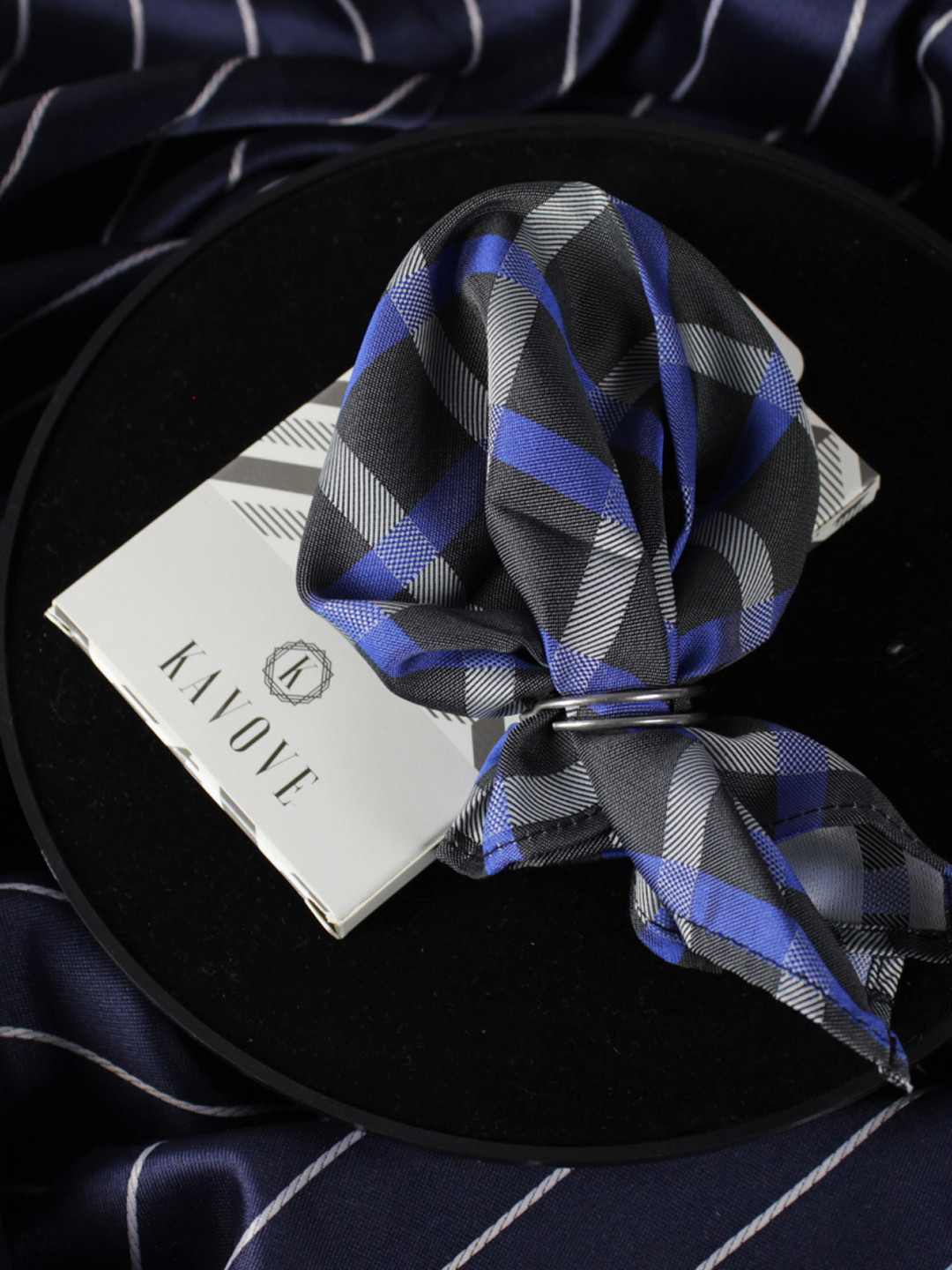 Kavove Men Black & Blue Checked Pocket Square