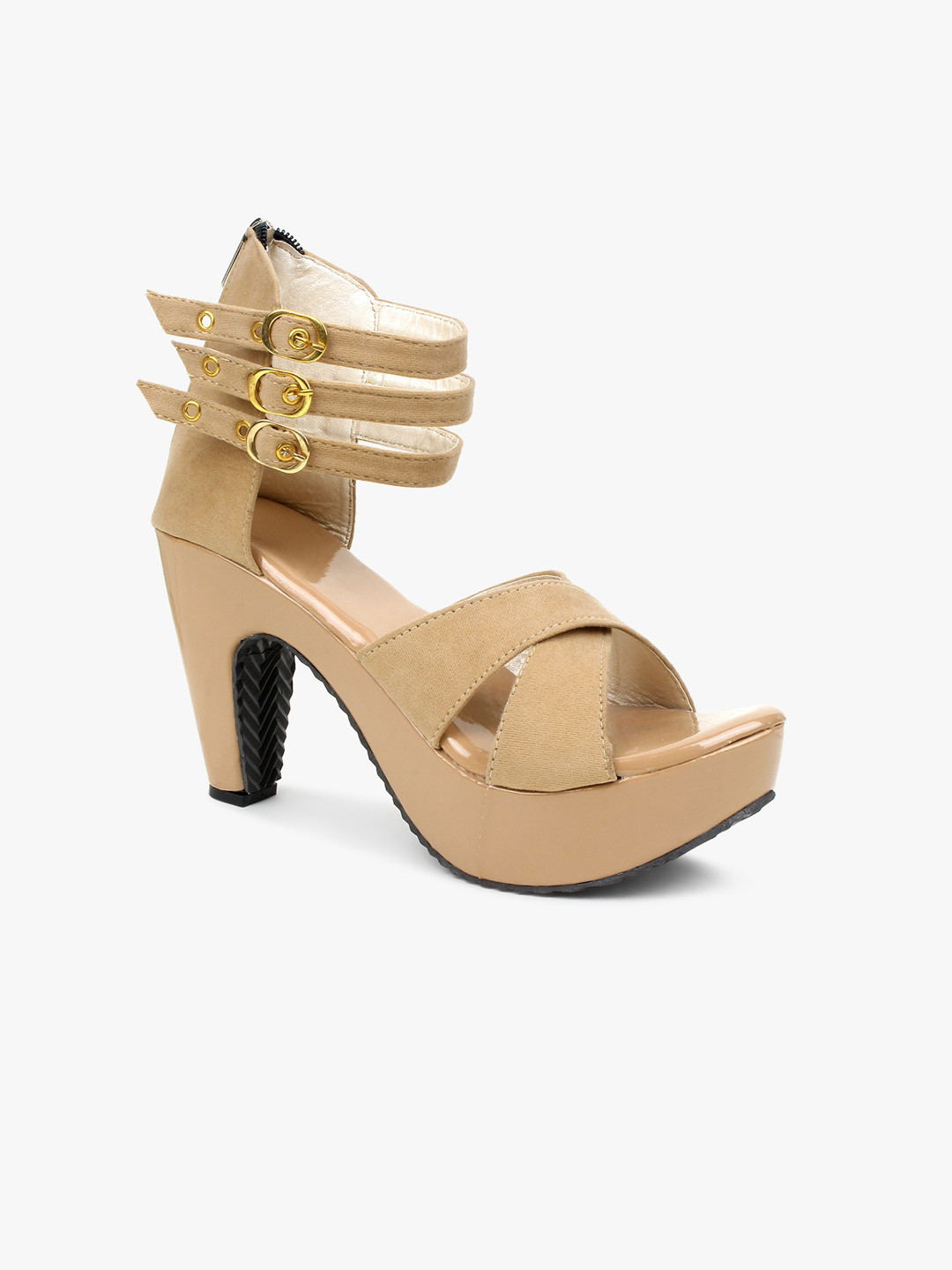 Glitzy Galz Women Beige Platform Block Heels