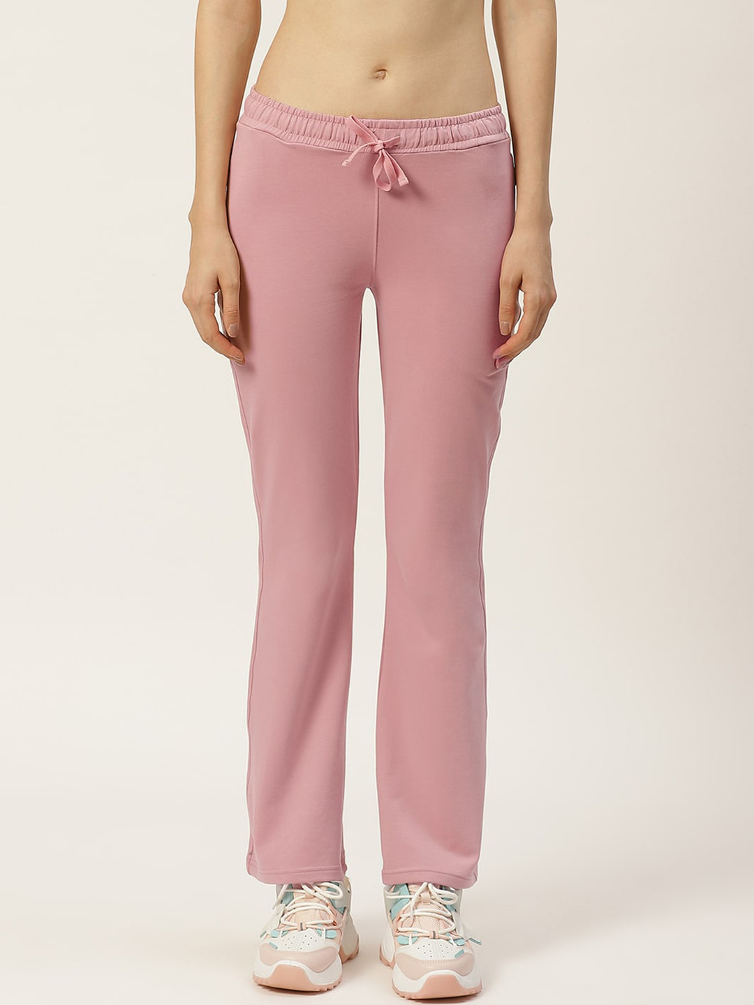 FEMEA Women Dusty-Pink Solid Bootcut-Fit Track Pant