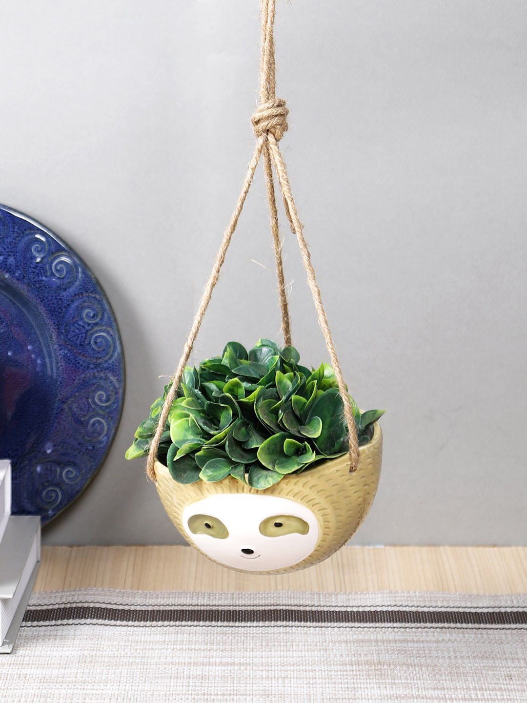 TAYHAA Beige & White Printed Hanging Ceramic Planter